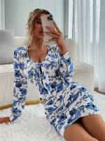  Short Blue and White Regular Fit Women Dresses 614