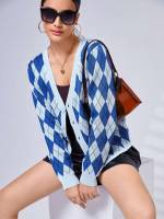  Long Sleeve Regular Blue and White Women Knitwear 81