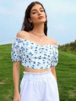 Short Sleeve Floral Boho Off the Shoulder Women Tops 977