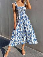  Long Blue and White Sleeveless Women Dresses 7935