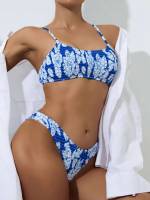  Blue and White Spaghetti Strap Women Beachwear 852