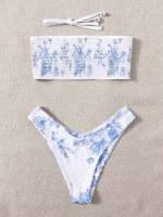 Bandeau  Blue and White Women Swimwear 7045