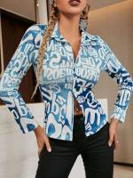 Long Sleeve Regular Casual Blue and White Women Clothing 5994