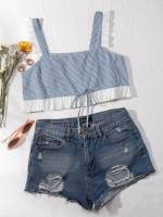 Regular Fit Boho Straps Plaid Women Tops 249