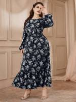  Ruffle Hem Round Neck Maxi Plus Size Dresses 539