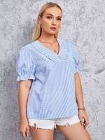 Gingham Cute Short Sleeve Women Plus Clothing 8987