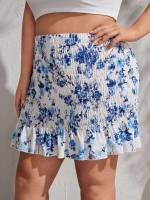Boho  Blue and White Plus Size Skirts 4019