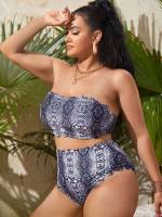 Snakeskin Print  Scallop Plus Size Swimwear 24