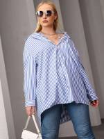  Long Blue and White High Low Plus Size Tops 1967