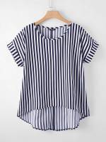 Blue and White Striped Long Regular Fit Women Plus Clothing 6394