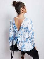 Long Sleeve Tie Dye Regular Fit Sexy Plus Size T-shirts 7134