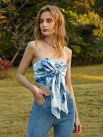 Strapless Tie Dye Boho Tie Front Women Tops, Blouses  Tee 4706