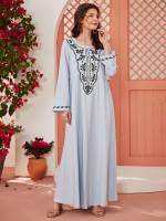 Floral Embroidery Long Sleeve Blue World Apparel 5699