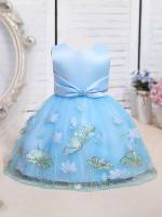 Round Neck Blue Regular Fit Pearls Baby Partywear 9208