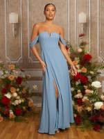 Plain Blue Maxi Zipper Wedding  Special 788