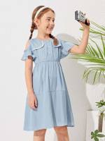 Cute Blue Short Sleeve Girls Dresses 329