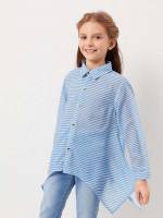 Long Sleeve Asymmetrical Casual Striped Girls Clothing 7952