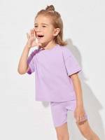  Round Neck Casual Short Sleeve Toddler Girl Two-piece Outfits 473