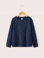 Plain Round Neck Blue Long Sleeve Boys Tops 961