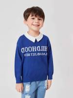 Contrast Collar Casual Collar Letter Toddler Boys Clothing 1169