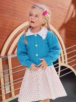 Colorblock Blue Peter Pan Collar Toddler Girls Knitwear 679