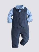  Glamorous Blue Plain Toddler Boy Two-piece Outfits 383