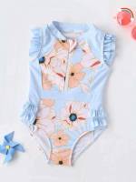 Floral Blue High Neck Ruffle Kids Clothing 1089