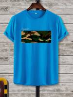 Camo Blue Short Sleeve Men Tops 379