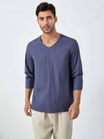 Blue Plain Regular Men Tops 701