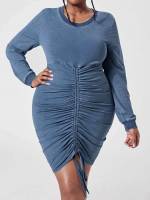  Slim Fit Drawstring Blue Plus Size Denim Dresses 4707