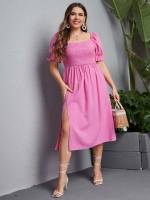 Boho Short Sleeve Regular Fit Frill Plus Size Dresses 9451