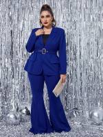 Plain Lapel Pocket Regular Fit Plus Size Suits 203