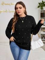 Long Sleeve Plain Regular Fit Blue Plus Size Knitwear 425