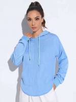  Blue Hooded Women Active Tops 4697