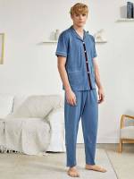  Lapel Colorblock Men Loungewear Sets 2667