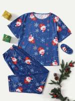 Casual Blue Plus Size Pajama Sets 437