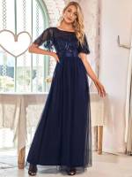 Short Sleeve Regular Fit Maxi Plain Women Wedding Party Wear 269