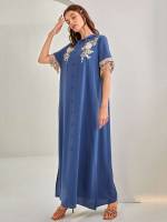  Short Sleeve Floral Blue Arabian Wear 2639