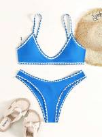 Plain  Contrast Binding Women Beachwear 8653