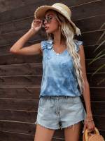 Frill Blue Women Tops, Blouses  Tee 3663