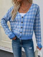 Crop Blue Gingham Women Clothing 44