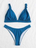 Plain Spaghetti Strap Blue Women Beachwear 7327