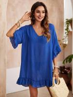  Ruffle Hem Sexy Plain Women Cover Ups  Kimonos 308