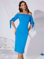 Off the Shoulder Elegant Blue Knot Women Clothing 541