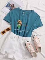 Blue Casual Short Sleeve Fruit&Vegetable Women T-Shirts 2317