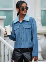 Blue Regular Fit Casual Long Sleeve Women Jackets 5976