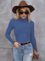 Blue Slim Fit Regular High Neck Women T-Shirts 831