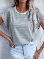 Regular Casual Striped Blue Women Tops, Blouses  Tee 64