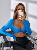 Blue Plain Slim Fit Sexy Women Clothing 1056