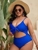  V neck Blue Plus Size Swimwear 570